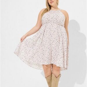 Torrid mini wash challis halter neck hi low dress in Ava ditsy floral dew